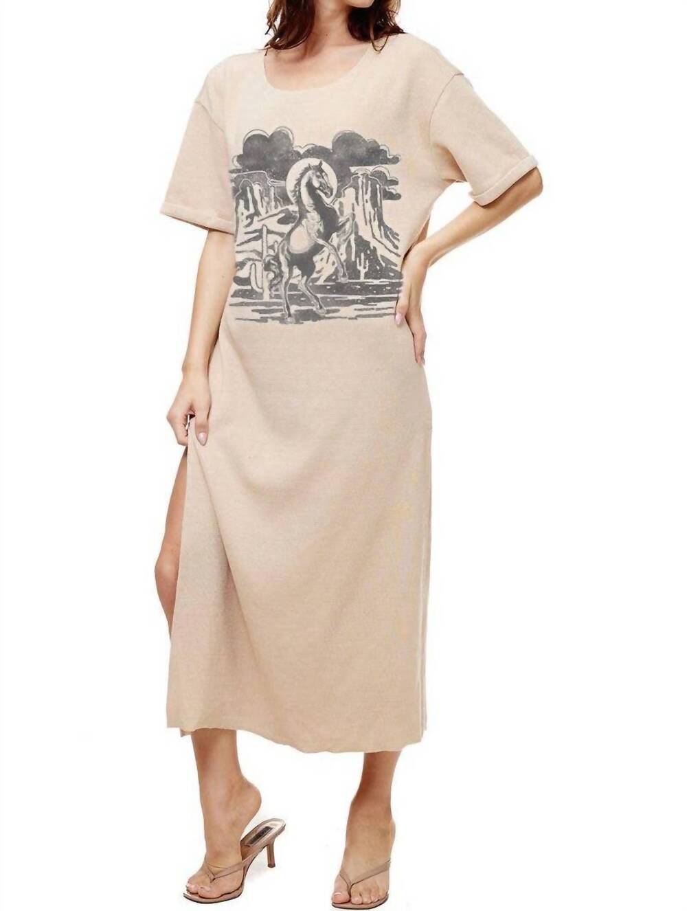 NEW ZUTTER women's desert moon horse maxi dress in taupe